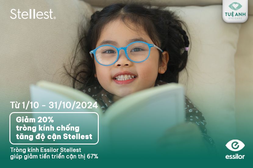 Ưu đãi T10.2024: Giảm 20% tròng kính chống tăng độ cận Essilor Stellest