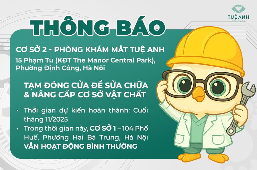 Thông báo tạm nghỉ sữa chữa - phòng khám mắt Tuệ Anh cơ sở 2