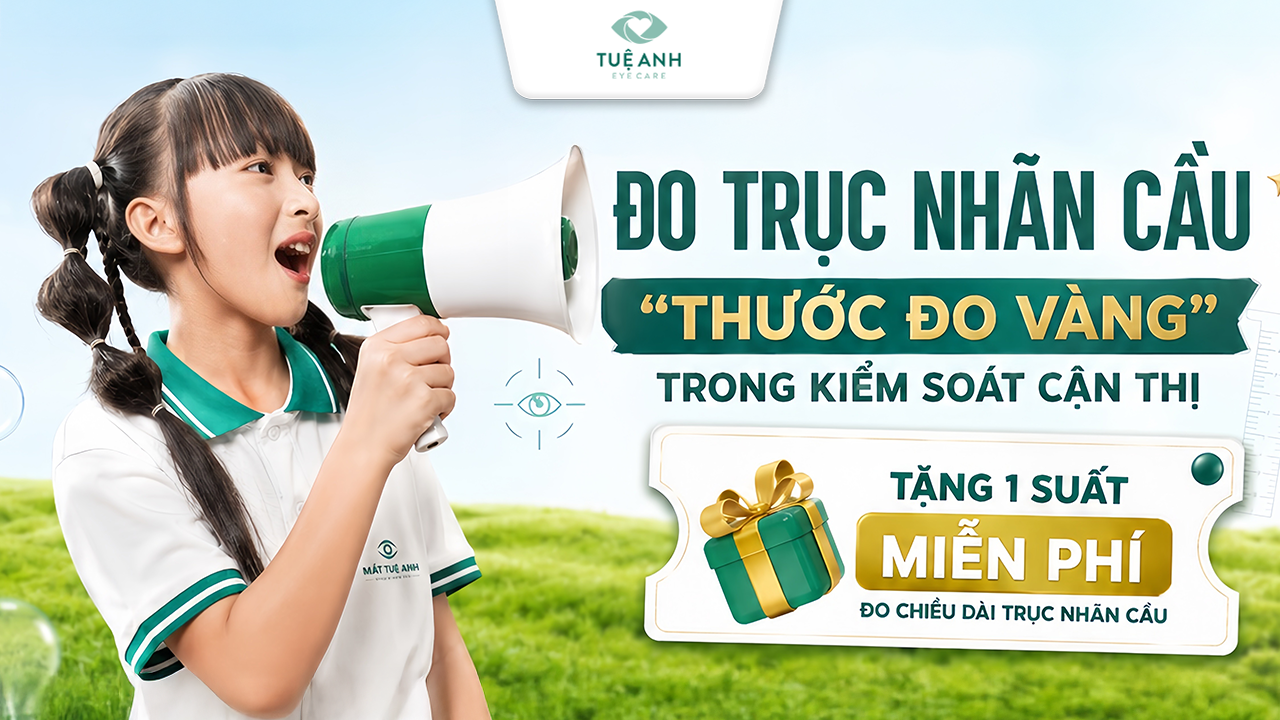 Tuệ Anh tặng miễn phí 01 suất đo chiều dài trục nhãn cầu cho tất cả các bé đang sử dụng phương pháp kiểm soát cận thị tại Tuệ Anh từ 12 tháng trở lên