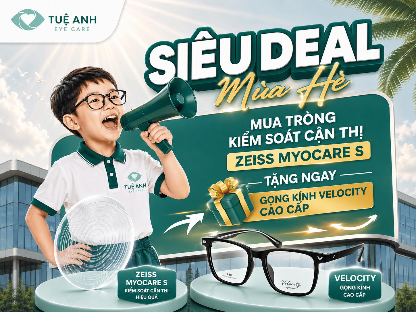 Siêu deal mùa hè: Mùa tròng kiểm soát cận thị Myocare S - Tặng ngay gọng kính Velocity cao cấp