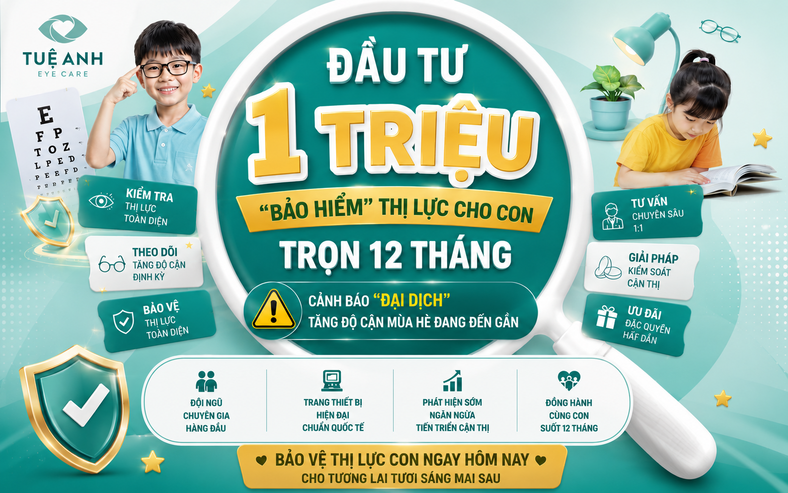 Ưu đãi gói kiểm soát cận thị 12 tháng chỉ 1 triệu đồng tại Phòng khám Mắt Tuệ Anh