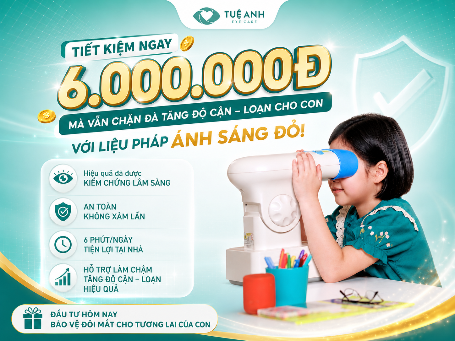 Tiết kiệm ngay 6.000.000Đ mà vẫn chặn đà tăng độ cận - loạn cho con với liệu pháp ánh sáng đỏ