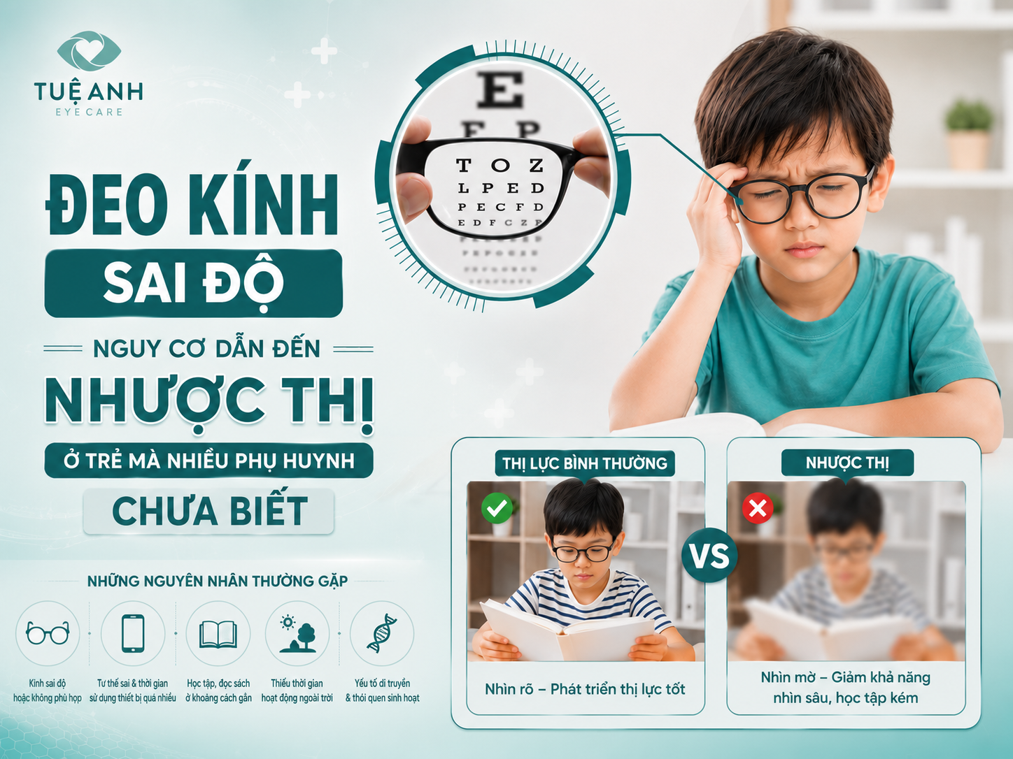 Đeo kính sai độ ở trẻ em có thể ảnh hưởng đến sự phát triển thị lực và dẫn đến nguy cơ nhược thị